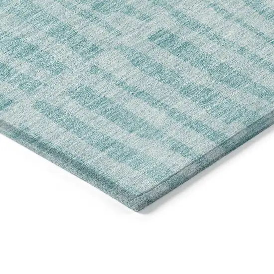 Teal Blue And Aqua Striped Washable Indoor Outdoor Area Rug Photo 5
