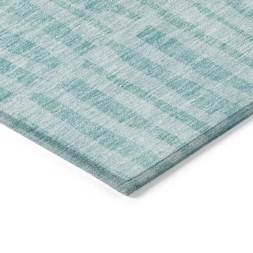 Teal Blue And Aqua Striped Washable Indoor Outdoor Area Rug Photo 5