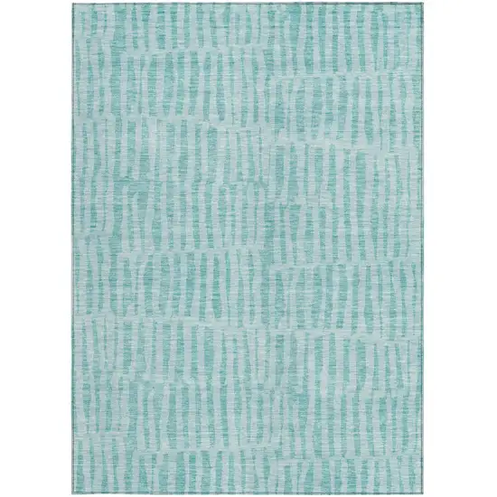 Teal Blue And Aqua Striped Washable Indoor Outdoor Area Rug Photo 6