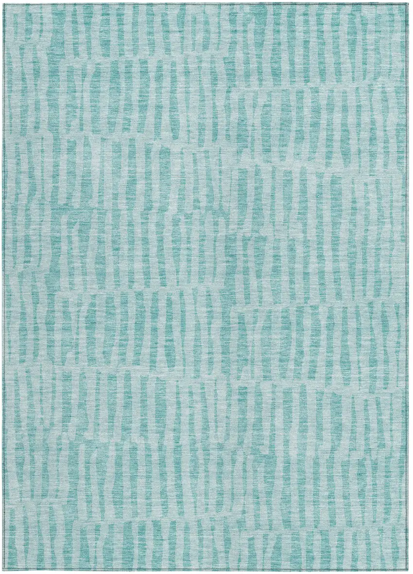 Teal Blue And Aqua Striped Washable Indoor Outdoor Area Rug Photo 6