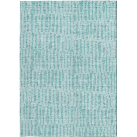 Teal Blue And Aqua Striped Washable Indoor Outdoor Area Rug Photo 5