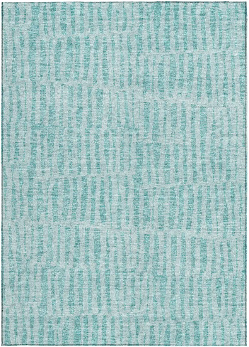Teal Blue And Aqua Striped Washable Indoor Outdoor Area Rug Photo 5
