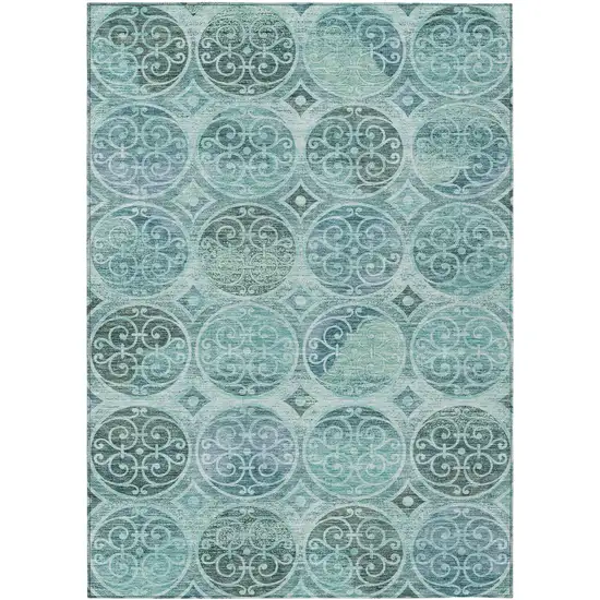 Teal Blue And Aqua Trellis Washable Indoor Outdoor Area Rug Photo 1