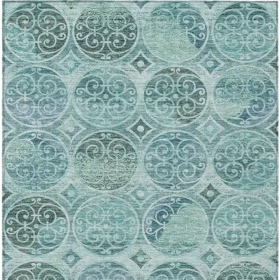 Teal Blue And Aqua Trellis Washable Indoor Outdoor Area Rug Photo 5