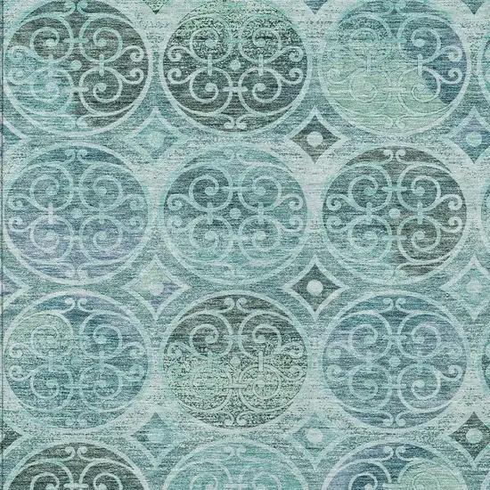 Teal Blue And Aqua Trellis Washable Indoor Outdoor Area Rug Photo 5