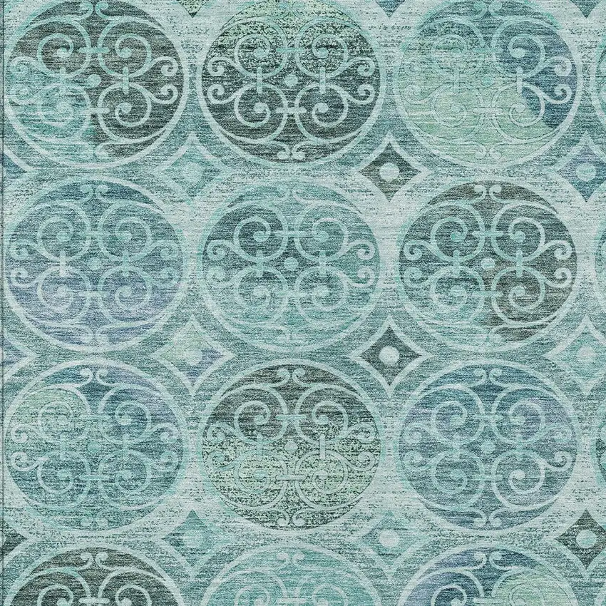 Teal Blue And Aqua Trellis Washable Indoor Outdoor Area Rug Photo 5