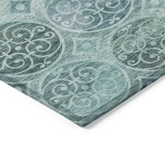 Teal Blue And Aqua Trellis Washable Indoor Outdoor Area Rug Photo 4