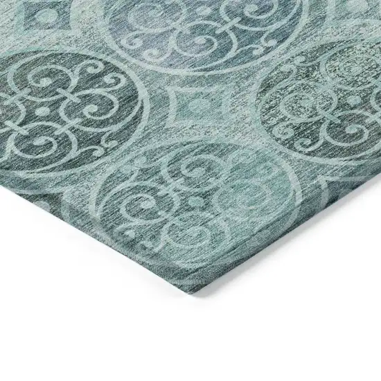Teal Blue And Aqua Trellis Washable Indoor Outdoor Area Rug Photo 4