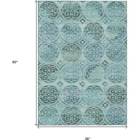 Teal Blue And Aqua Trellis Washable Indoor Outdoor Area Rug Photo 3