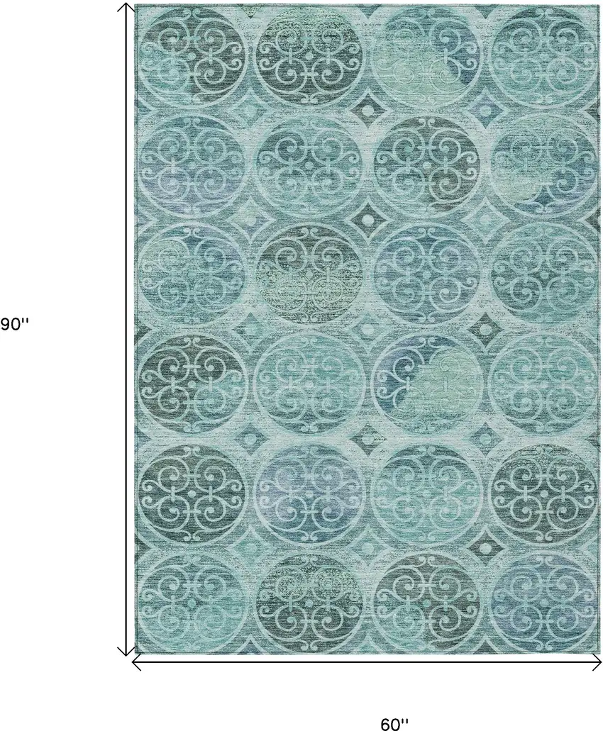 Teal Blue And Aqua Trellis Washable Indoor Outdoor Area Rug Photo 3