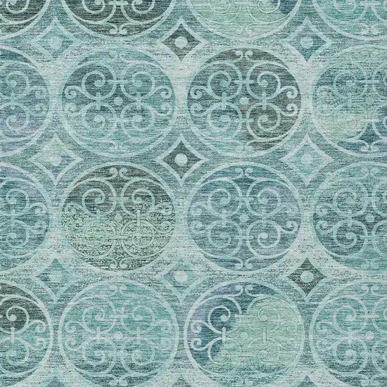 Teal Blue And Aqua Trellis Washable Indoor Outdoor Area Rug Photo 4