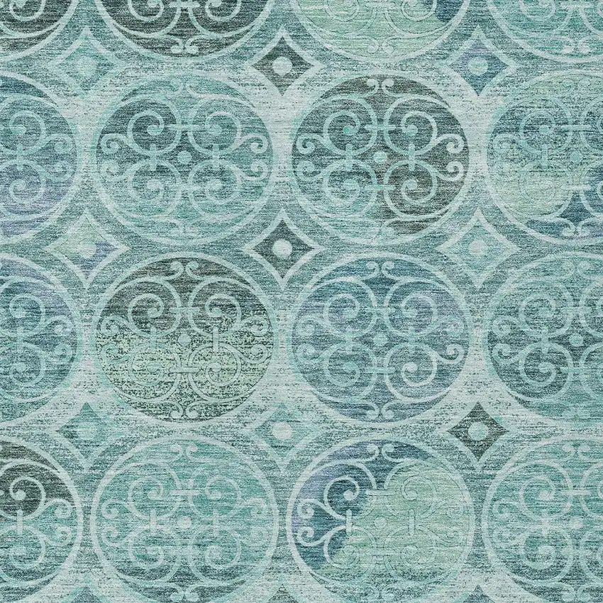 Teal Blue And Aqua Trellis Washable Indoor Outdoor Area Rug Photo 4