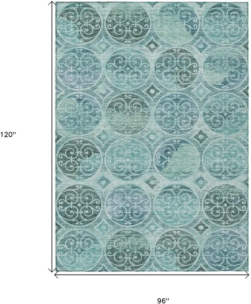 Teal Blue And Aqua Trellis Washable Indoor Outdoor Area Rug Photo 3