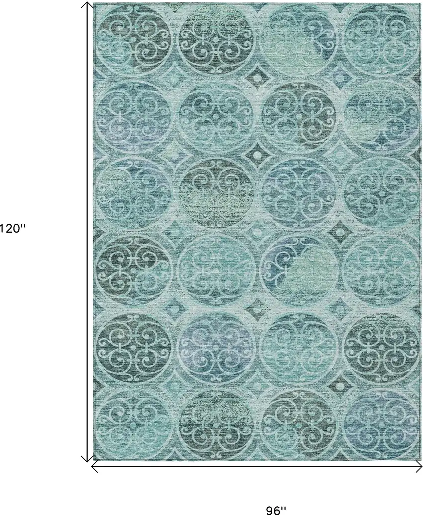 Teal Blue And Aqua Trellis Washable Indoor Outdoor Area Rug Photo 3