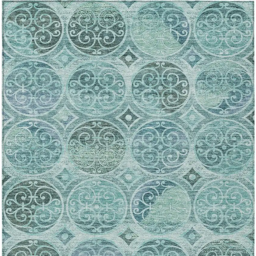 Teal Blue And Aqua Trellis Washable Indoor Outdoor Area Rug Photo 4