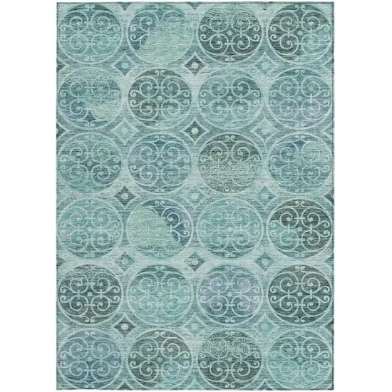 Teal Blue And Aqua Trellis Washable Indoor Outdoor Area Rug Photo 6