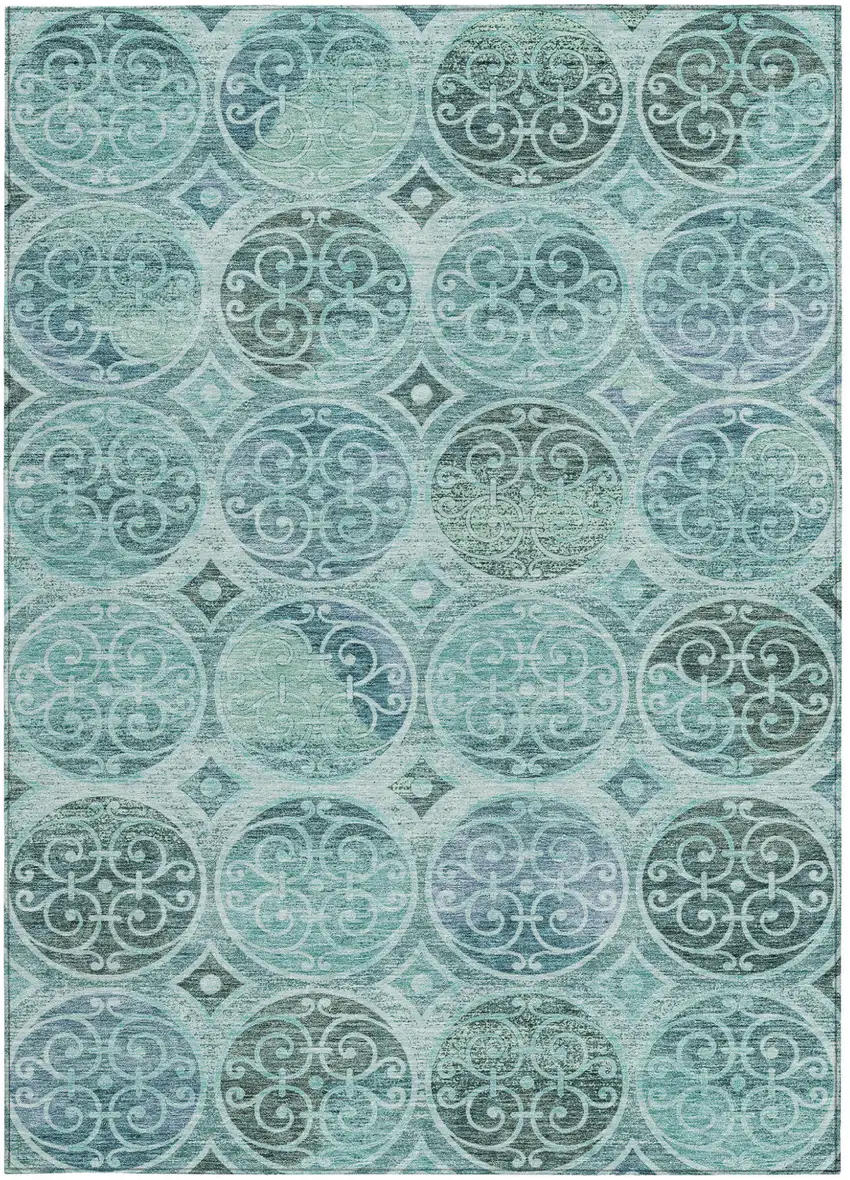 Teal Blue And Aqua Trellis Washable Indoor Outdoor Area Rug Photo 6