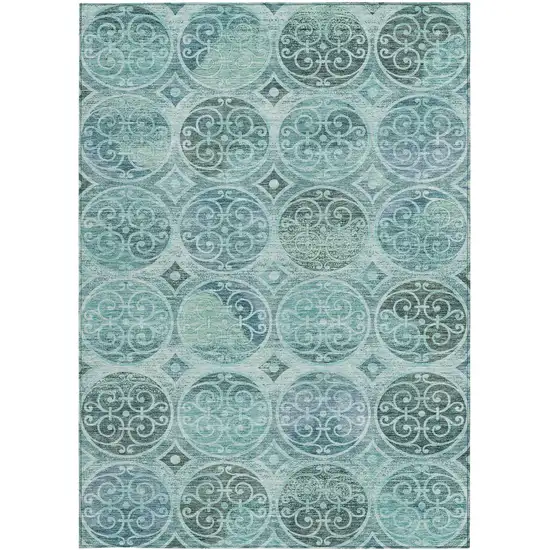 Teal Blue And Aqua Trellis Washable Indoor Outdoor Area Rug Photo 6