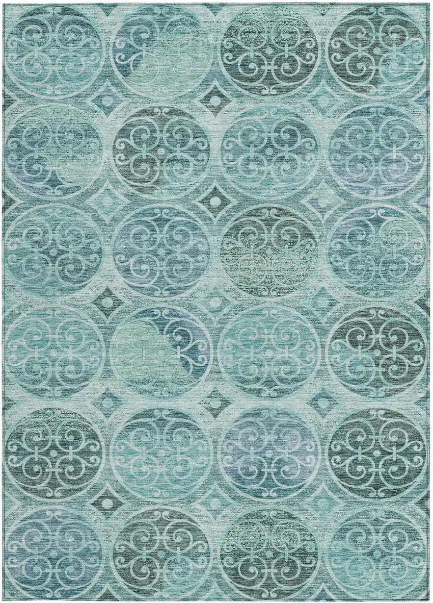 Teal Blue And Aqua Trellis Washable Indoor Outdoor Area Rug Photo 6