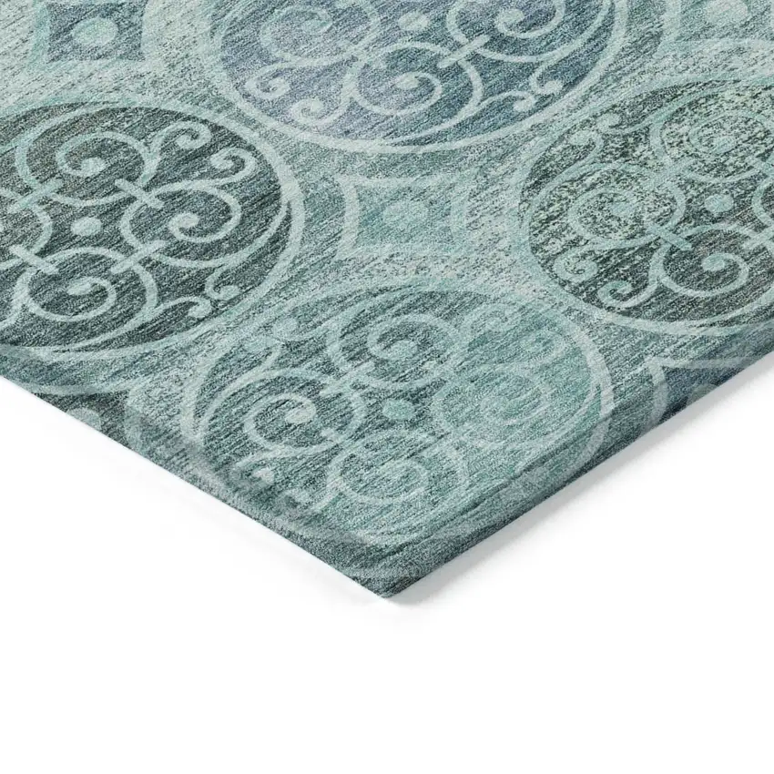 Teal Blue And Aqua Trellis Washable Indoor Outdoor Area Rug Photo 3