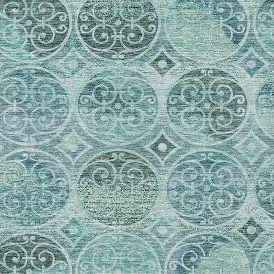 Teal Blue And Aqua Trellis Washable Indoor Outdoor Area Rug Photo 4