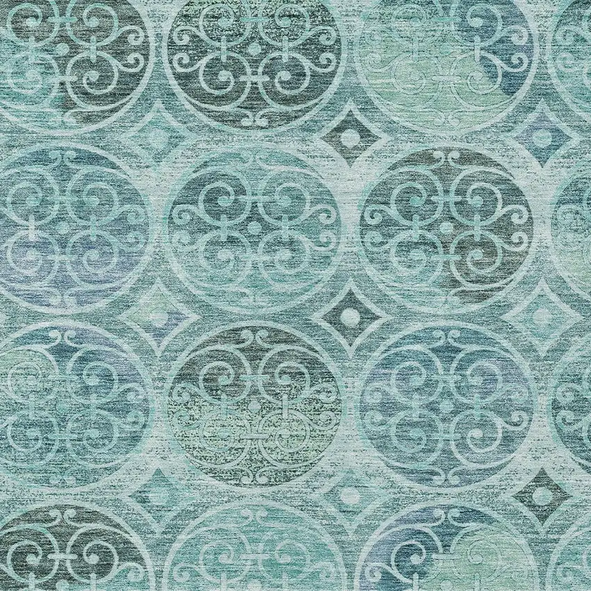 Teal Blue And Aqua Trellis Washable Indoor Outdoor Area Rug Photo 4