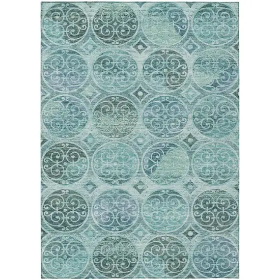 Teal Blue And Aqua Trellis Washable Indoor Outdoor Area Rug Photo 1