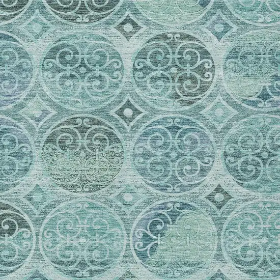 Teal Blue And Aqua Trellis Washable Indoor Outdoor Area Rug Photo 4