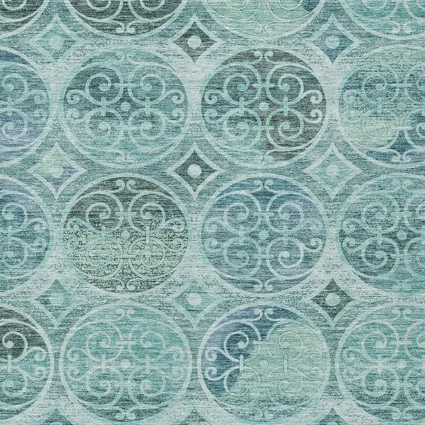 Teal Blue And Aqua Trellis Washable Indoor Outdoor Area Rug Photo 4