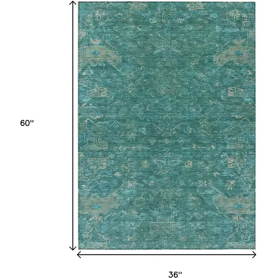 Teal Blue And Artichoke Green Medallion Washable Indoor Outdoor Area Rug Photo 3