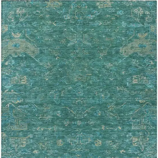 Teal Blue And Artichoke Green Medallion Washable Indoor Outdoor Area Rug Photo 4
