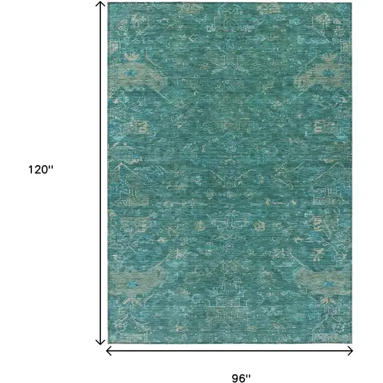 Teal Blue And Artichoke Green Medallion Washable Indoor Outdoor Area Rug Photo 3