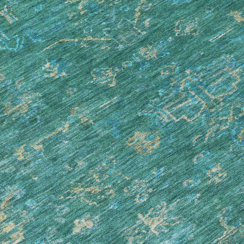 Teal Blue And Artichoke Green Medallion Washable Indoor Outdoor Area Rug Photo 7