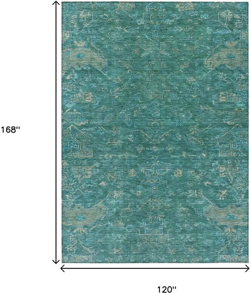 Teal Blue And Artichoke Green Medallion Washable Indoor Outdoor Area Rug Photo 3