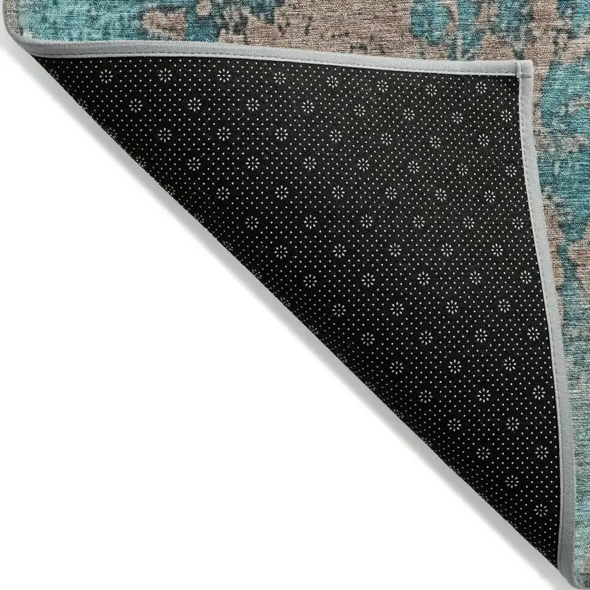 Teal Blue And Beige Abstract Washable Indoor Outdoor Area Rug Photo 9