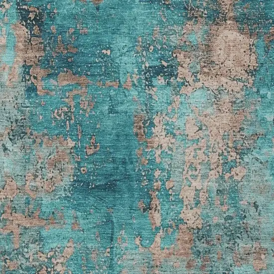 Teal Blue And Beige Abstract Washable Indoor Outdoor Area Rug Photo 7