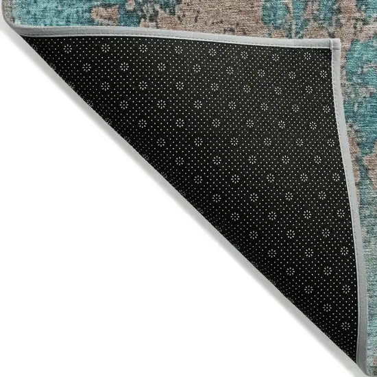 Teal Blue And Beige Abstract Washable Indoor Outdoor Area Rug Photo 9