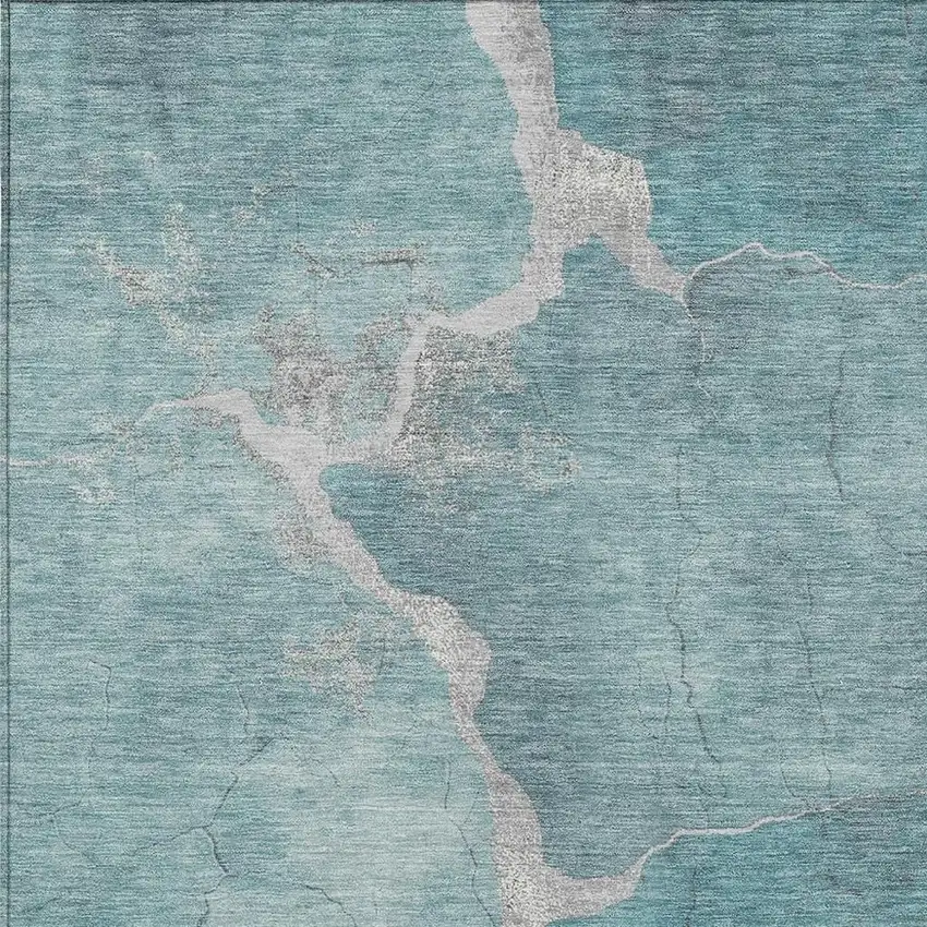 Teal Blue And Beige Abstract Washable Indoor Outdoor Area Rug Photo 3