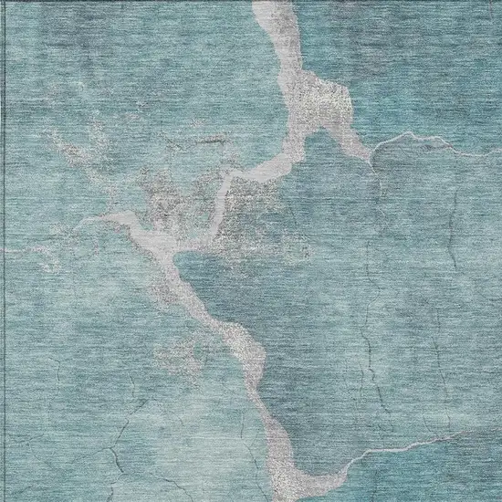 Teal Blue And Beige Abstract Washable Indoor Outdoor Area Rug Photo 3