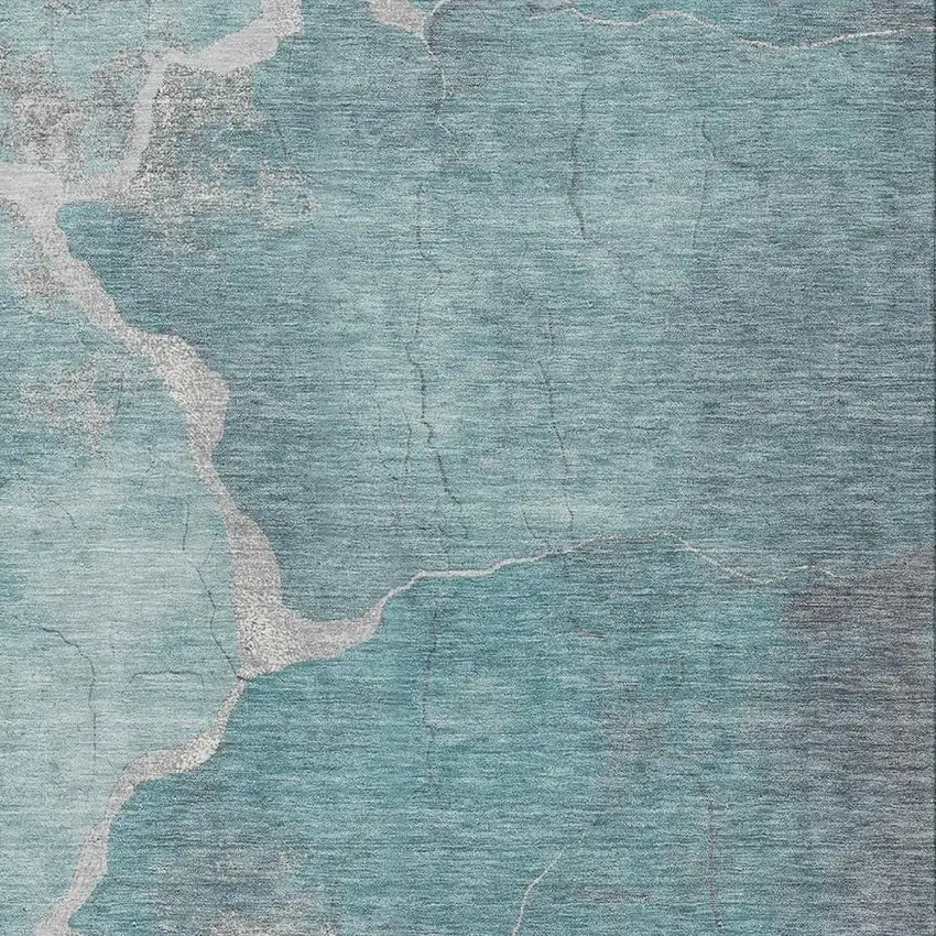 Teal Blue And Beige Abstract Washable Indoor Outdoor Area Rug Photo 3