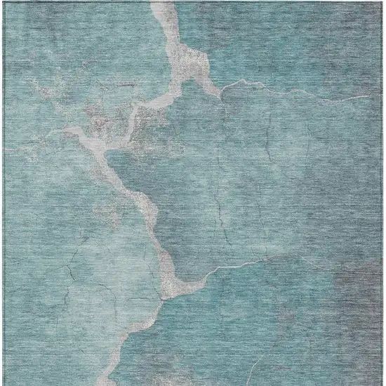 Teal Blue And Beige Abstract Washable Indoor Outdoor Area Rug Photo 9