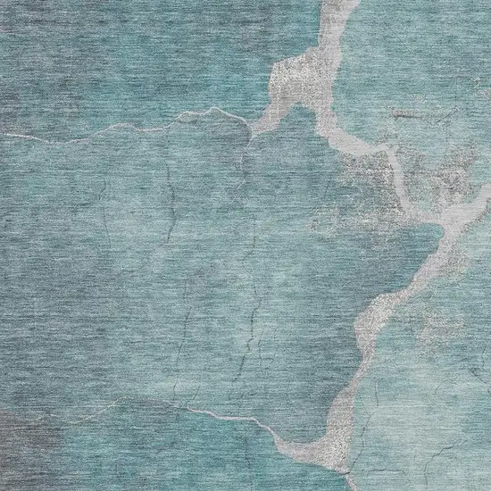 Teal Blue And Beige Abstract Washable Indoor Outdoor Area Rug Photo 3