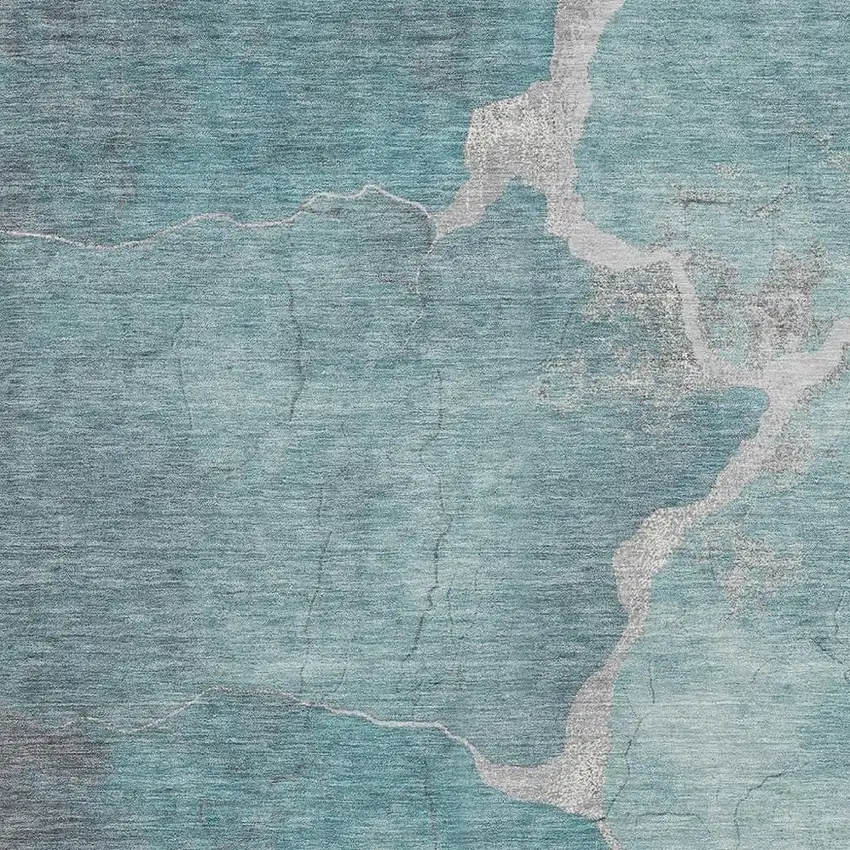 Teal Blue And Beige Abstract Washable Indoor Outdoor Area Rug Photo 3