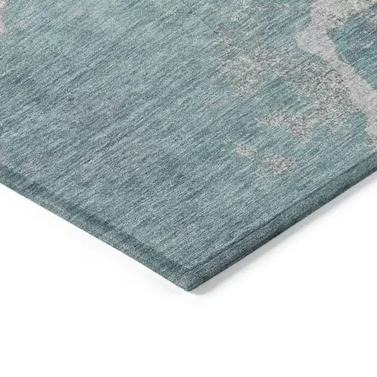 Teal Blue And Beige Abstract Washable Indoor Outdoor Area Rug Photo 9