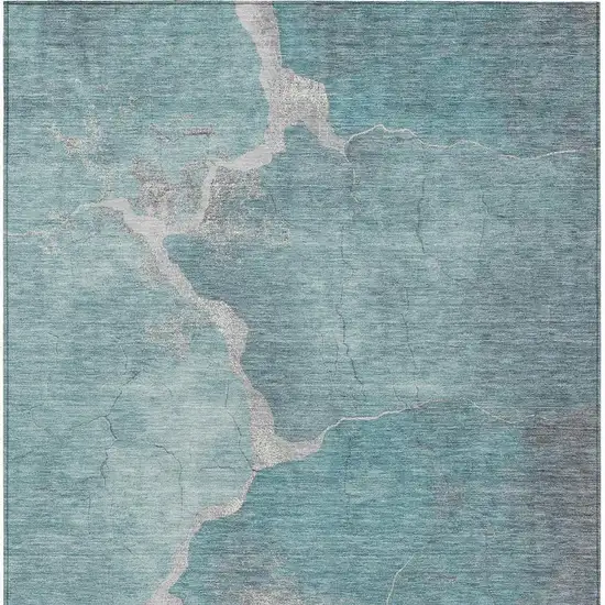Teal Blue And Beige Abstract Washable Indoor Outdoor Area Rug Photo 4