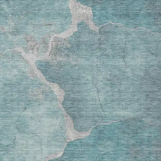 Teal Blue And Beige Abstract Washable Indoor Outdoor Area Rug Photo 3