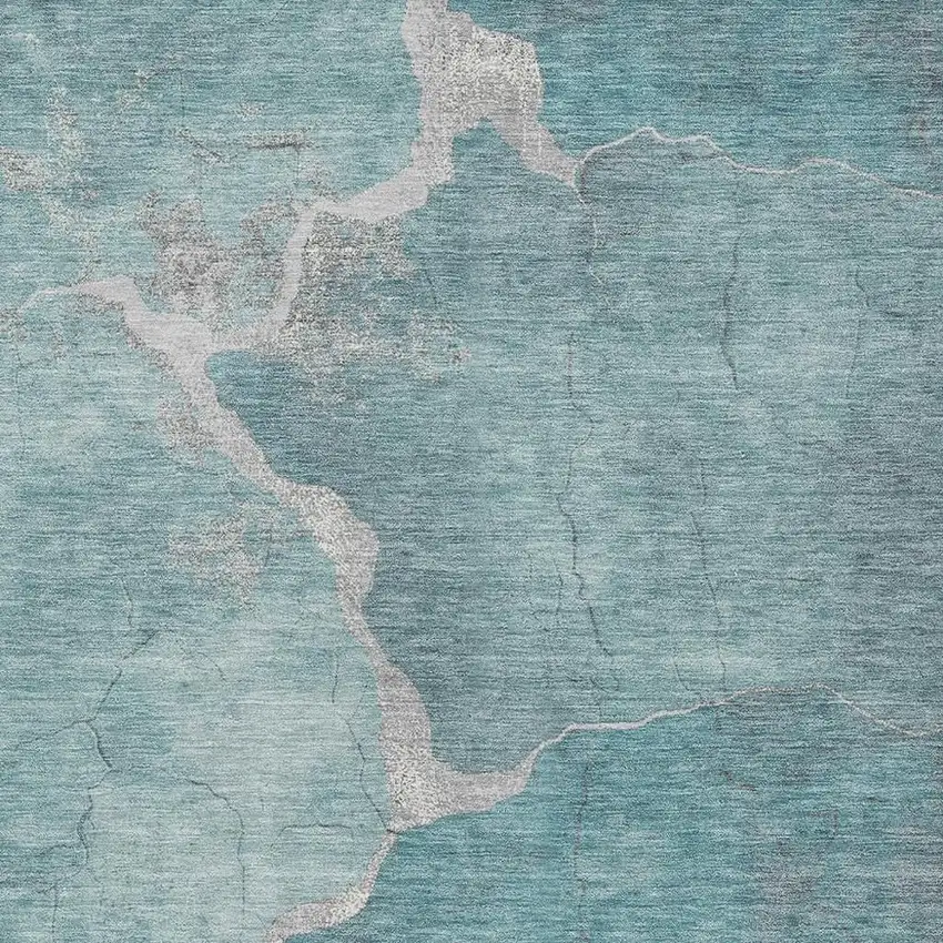 Teal Blue And Beige Abstract Washable Indoor Outdoor Area Rug Photo 3