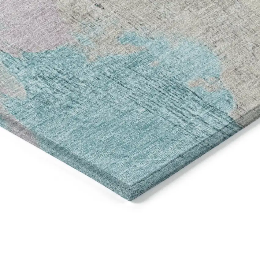 Teal Blue And Beige Abstract Washable Indoor Outdoor Area Rug Photo 9