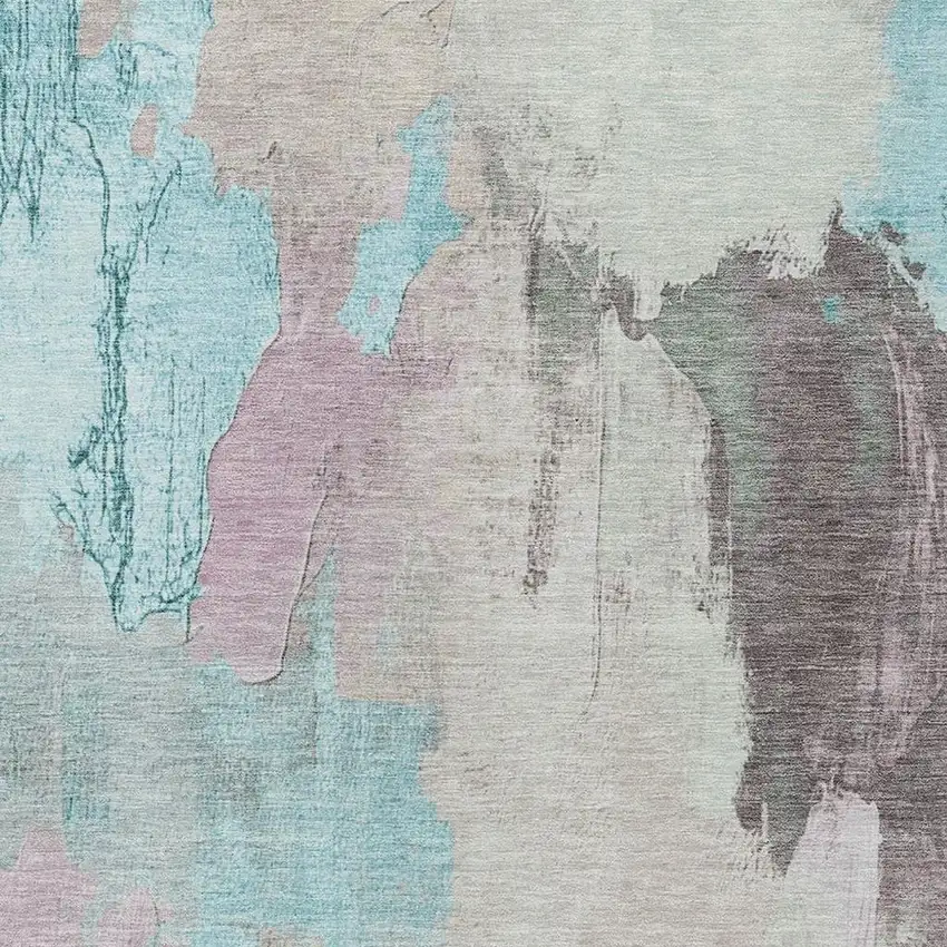 Teal Blue And Beige Abstract Washable Indoor Outdoor Area Rug Photo 3