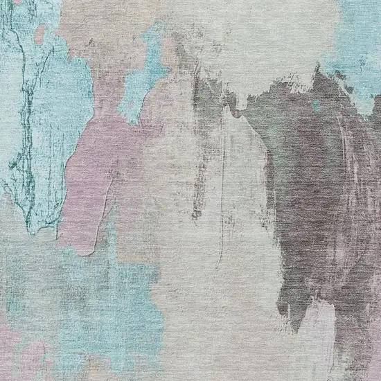 Teal Blue And Beige Abstract Washable Indoor Outdoor Area Rug Photo 3